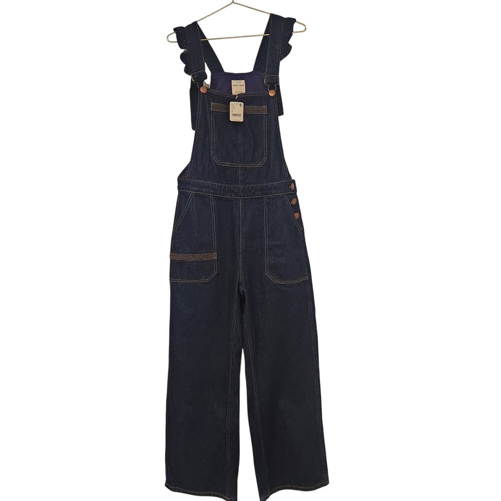 Anthropologie Seventy + Mochi Elodie Ruffle strap denim overalls size 8 - Picture 5 of 11